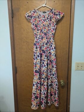 Floral Smocked Maxi Dress With Pockets in Multicolor